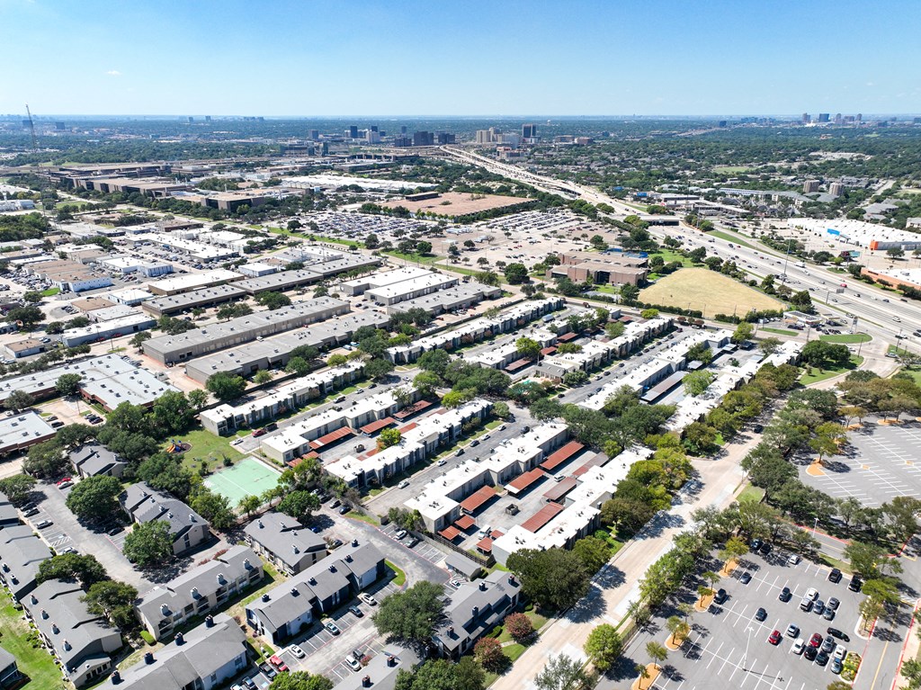 Aerial View from the top at Falls on Clearwood Apartments, Richardson, TX