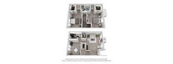 a stylized floor plan with a bedroom and a living room