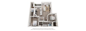 a 3d floor plan of a home with a bedroom and living room
