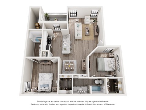 a 3d floor plan of a home with a bedroom and living room