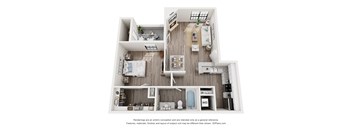 a 2 bedroom floor plan with a bathroom and a bedroom