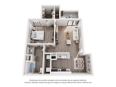 a 3d floor plan of a house with a bedroom