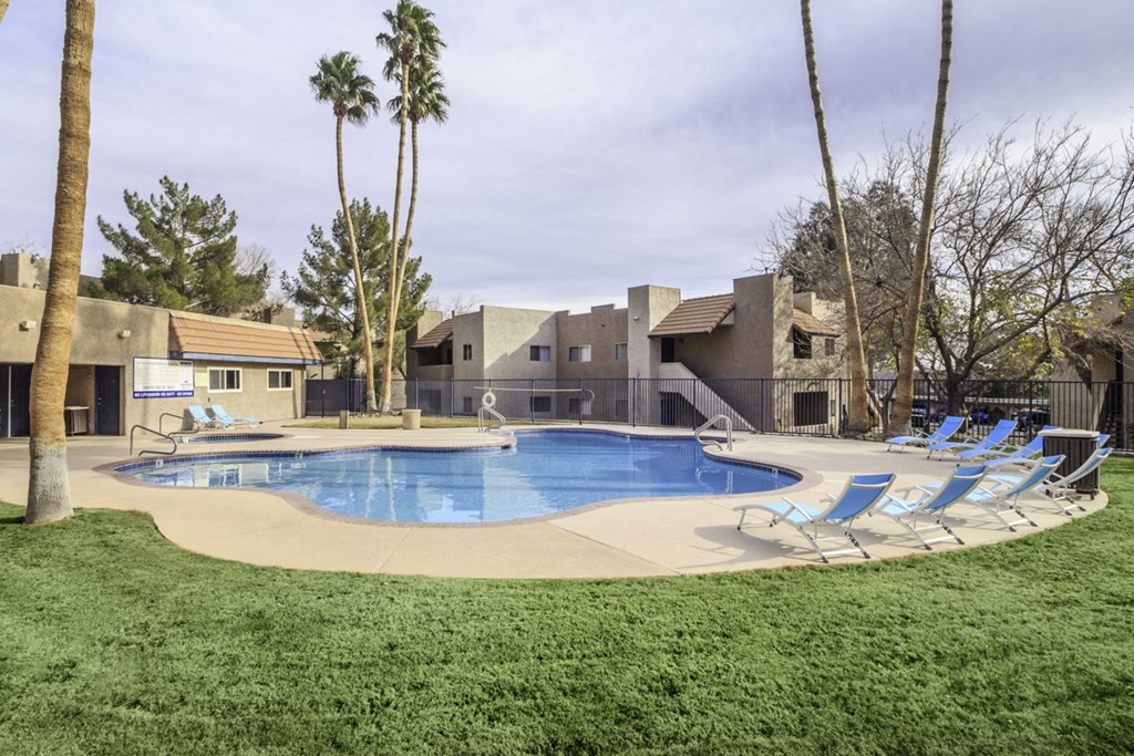 Pool with Palm Trees at Desert Bay Apartments, Laughlin,89029