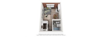 a stylized floor plan of a 1 bedroom apartment