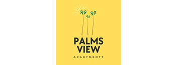 a logo for palm view apartments with three palm trees