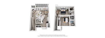two views of a 3 bedroom floor plan of a 2100 sq ft