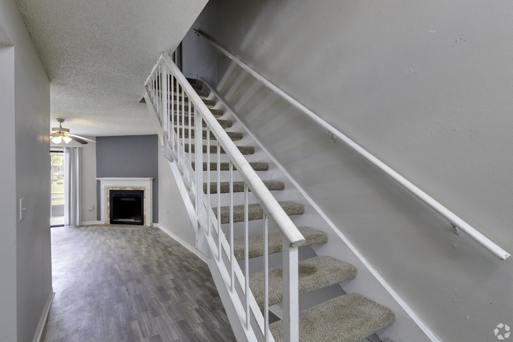 the stairway up to the second floor of a house