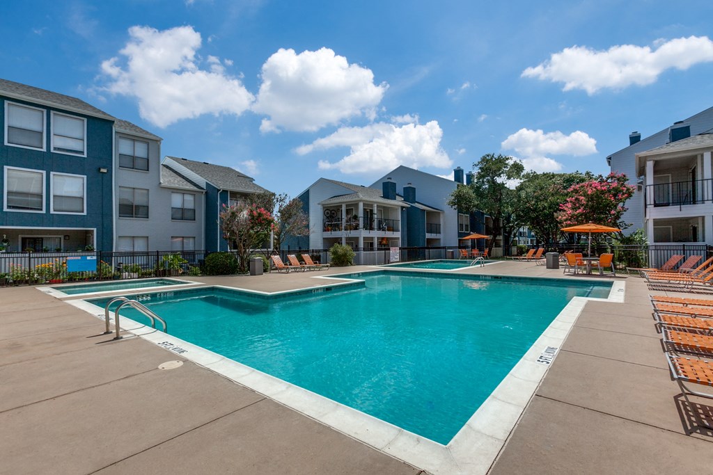 our apartments have a large swimming pool in front of our buildings at Seacrest Apartments, Texas