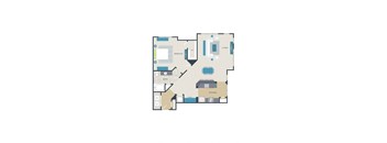 a floor plan of a house with furniture and a staircase
