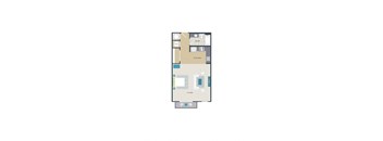 a floor plan of a small apartment with a bedroom and a bathroom