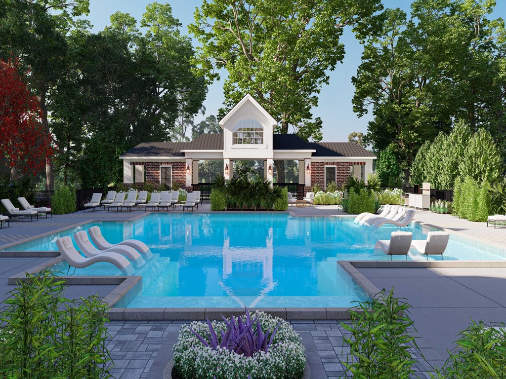 Pool view looking at cabana