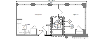 Studio with separate bedroom, lots of windows