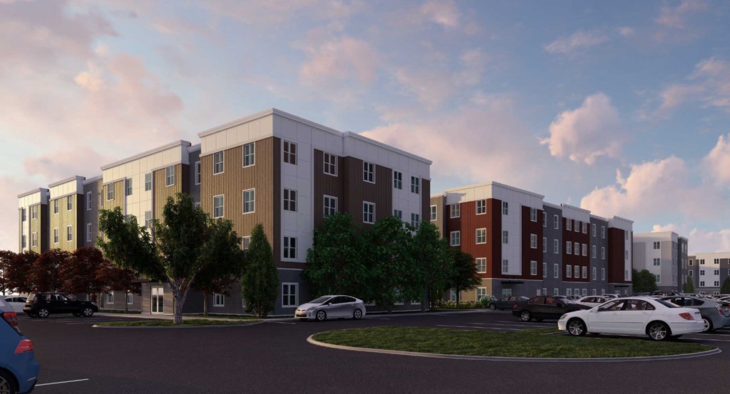 Modern four story apartment buildings