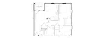 A floor plan of a balcony area labeled "BALCONY" and a room labeled "2B-3 117".