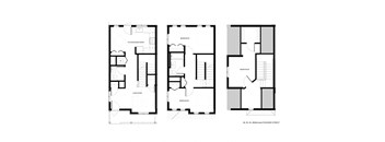 three floor plans of different floors of a house