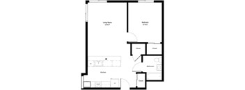 Enter by kitchen, open floor plan, corner windows, bed and bath to the right.