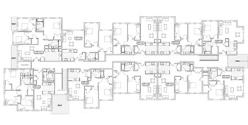 Building One - Second Level Units 1-11 through 1-20 on either side of a long hallway. Units are 1, 2 and 3 bedrooms. Laundry room is near units 1-11 and 1-12. - Photo Gallery 5
