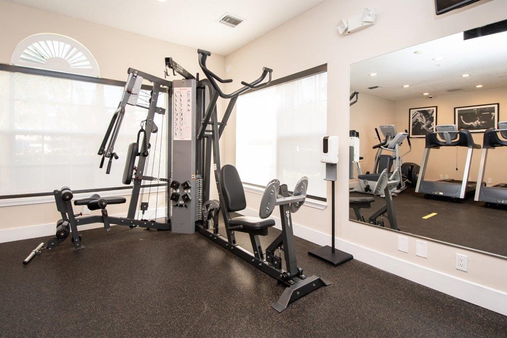 the gym at the flats at big tex apartments