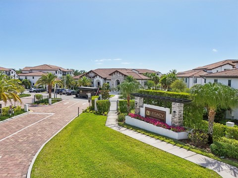 A residential area with a sign that says "LEGACY".