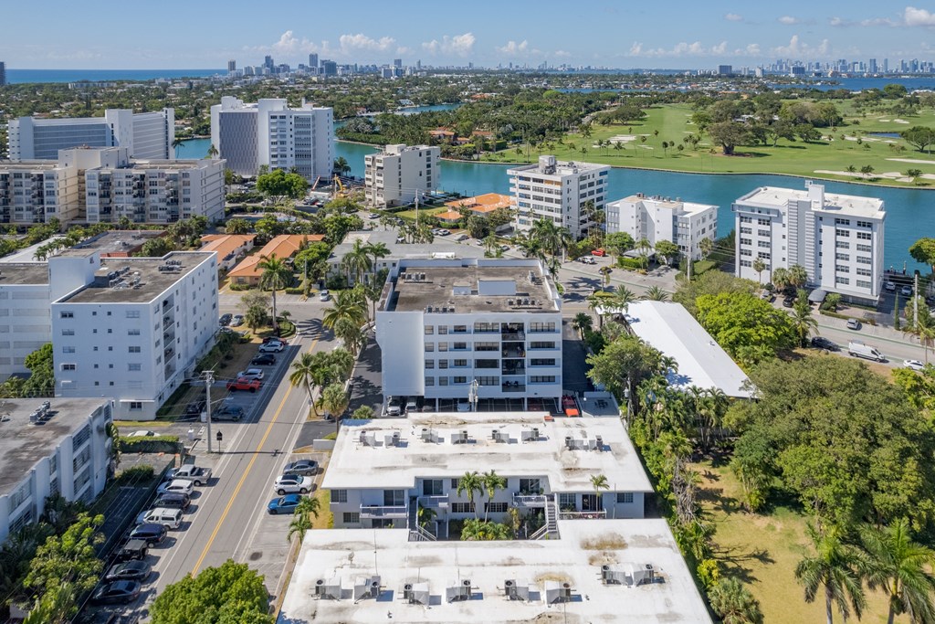 an aerial view of the city
