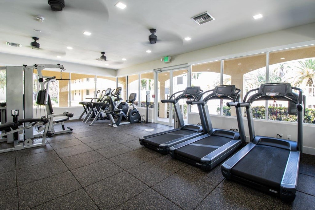 the gym is equipped with cardio equipment at the apartments