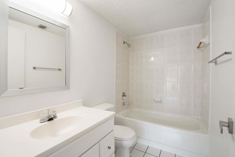a bathroom with a sink toilet and a bath tub