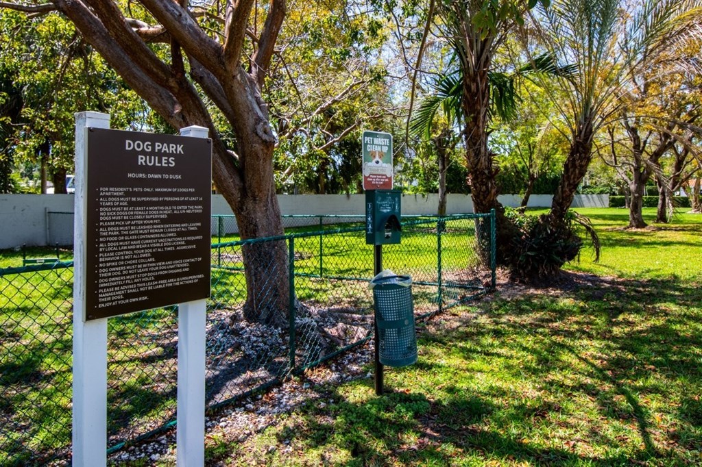 A sign in a park setting that reads "DOG PARK RULES".