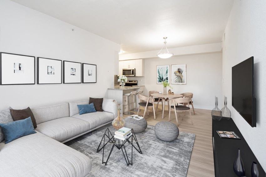 a living room with a couch and a table