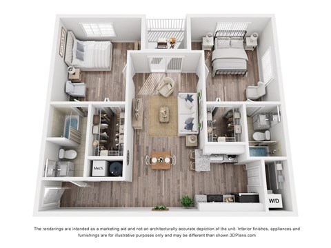 a 3 bedroom floorplan is shown with a wood floor