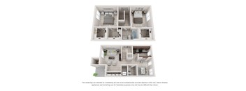 A diagram of a two-bedroom apartment with a living room and kitchen.