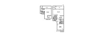 A black and white diagram of a house with two floors and labeled rooms.