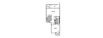 A floor plan of a home with a living room, dining room, kitchen, and bathroom.