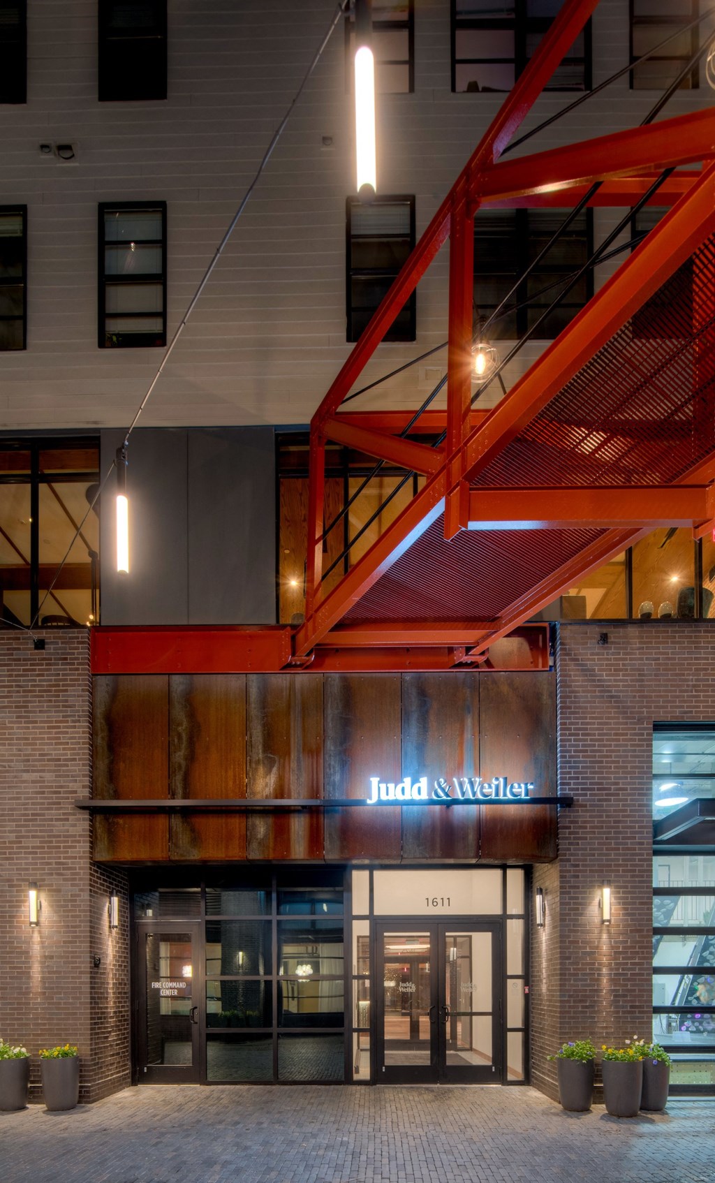 Community entrance at night