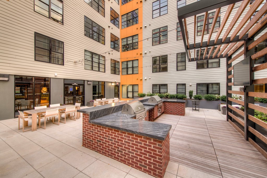 Courtyard with tables and grills