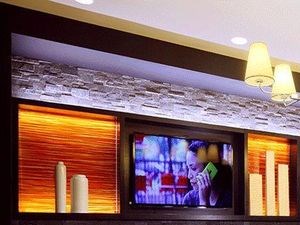 Communal kitchen with TVs and seating