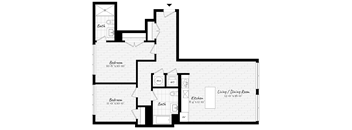 A black and white image of a house floor plan.