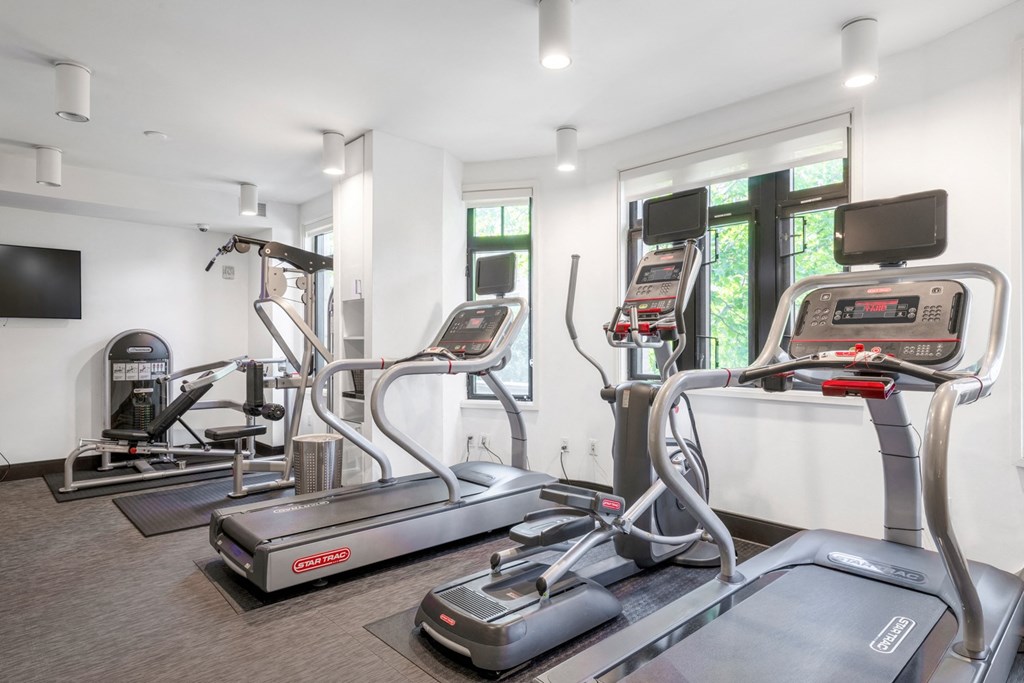 two treadmills and two elliptical machines in the fitness room