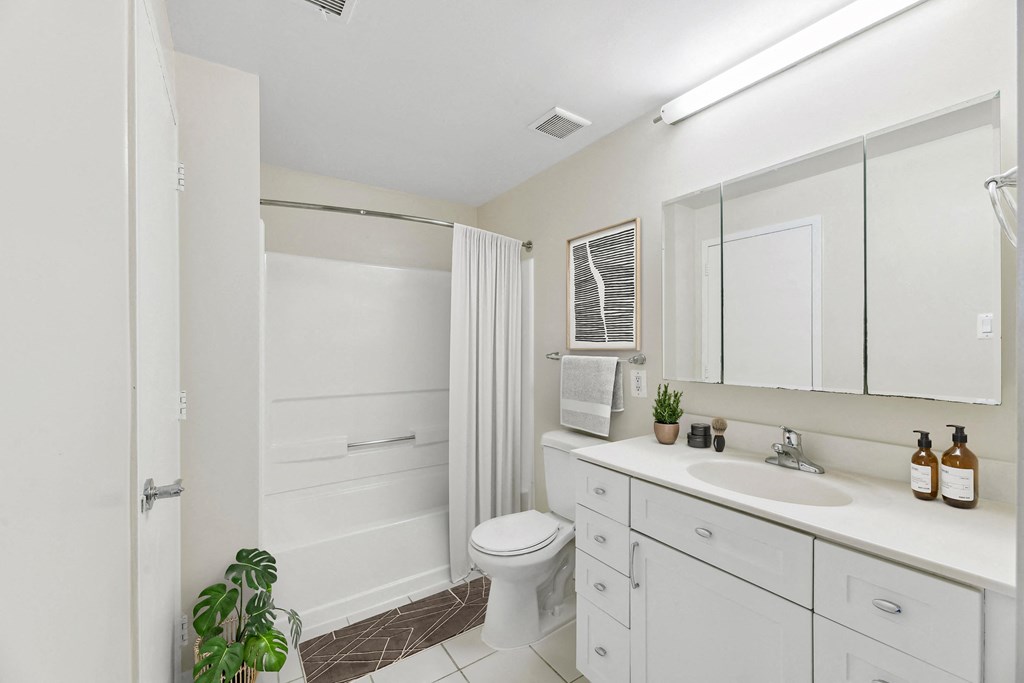 a bathroom with a shower and a sink and a toilet
