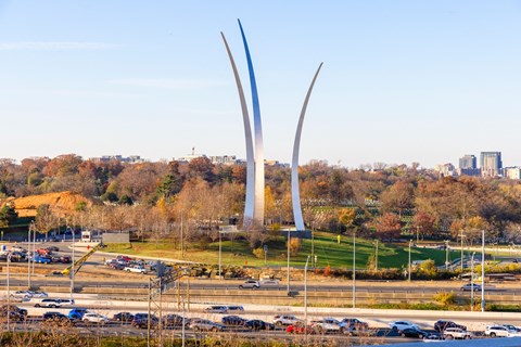 the spires of the gateway arch in the city louis