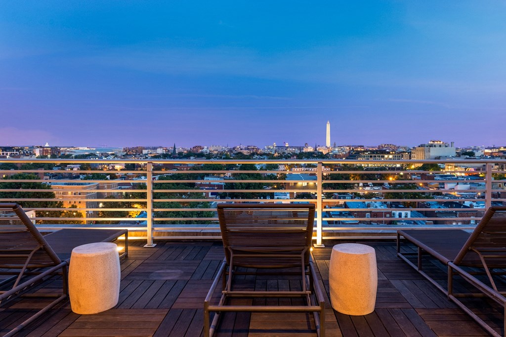 a deck with a view of the empire state building