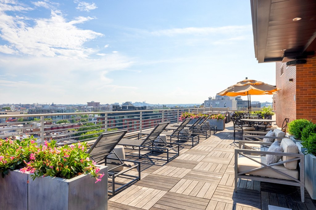 a view of the rooftop deck at the graduate madison hotel in madison, wi