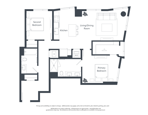 A black and white floor plan of a house with labeled rooms.