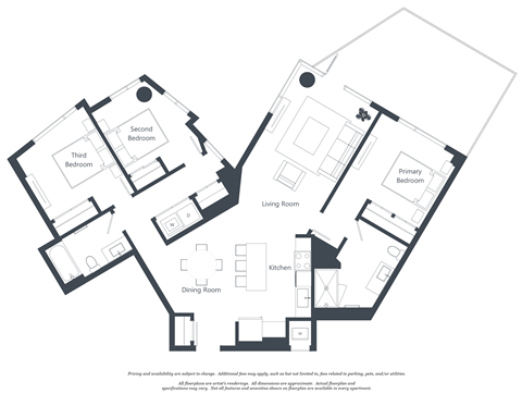 A black and white image of a floor plan for a two-story house.