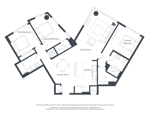 A black and white image of a house floor plan with rooms labeled.