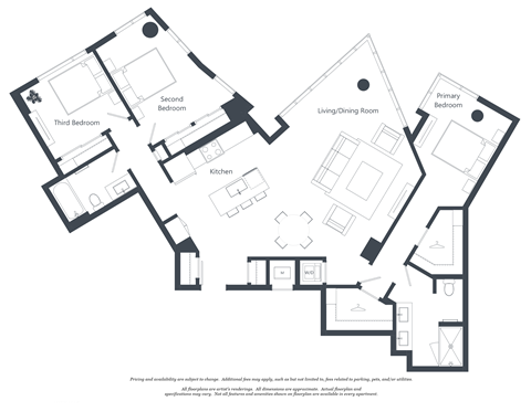A black and white image of a floor plan for a house.