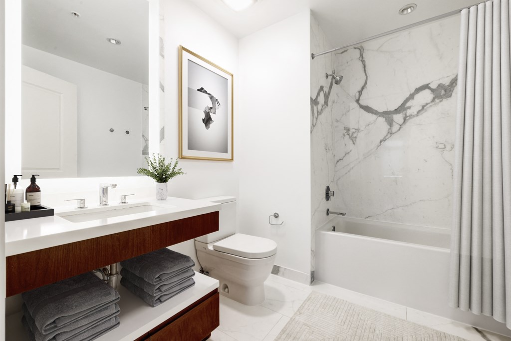 a bathroom with a sink and a toilet and a shower