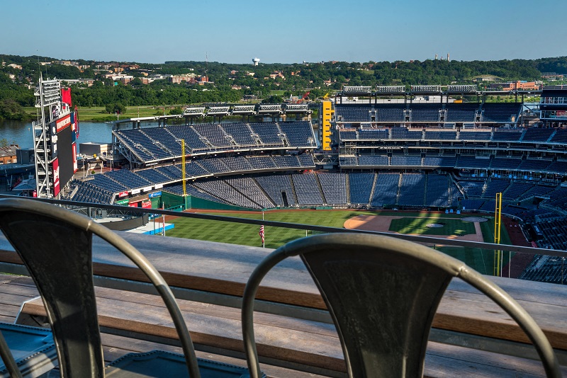 a view of a baseball stadium from the stands