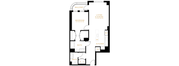 floor plan of a bedroom apartment with a bathroom and a living room