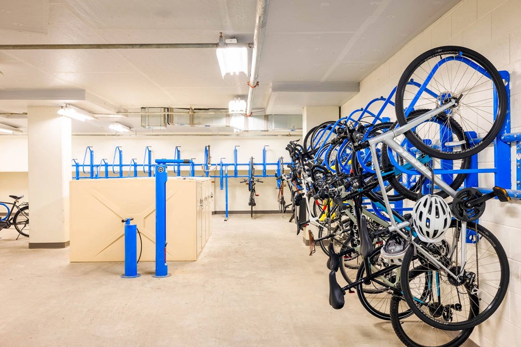 a room filled with bikes on a rack