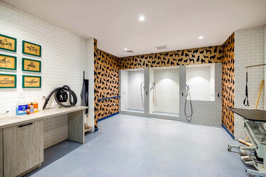 a large bathroom with a shower and a sink